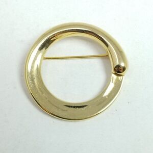Vintage Monet Gold Tone Circle Brooch, Minimal Modernist 80s 90s Style, Estate